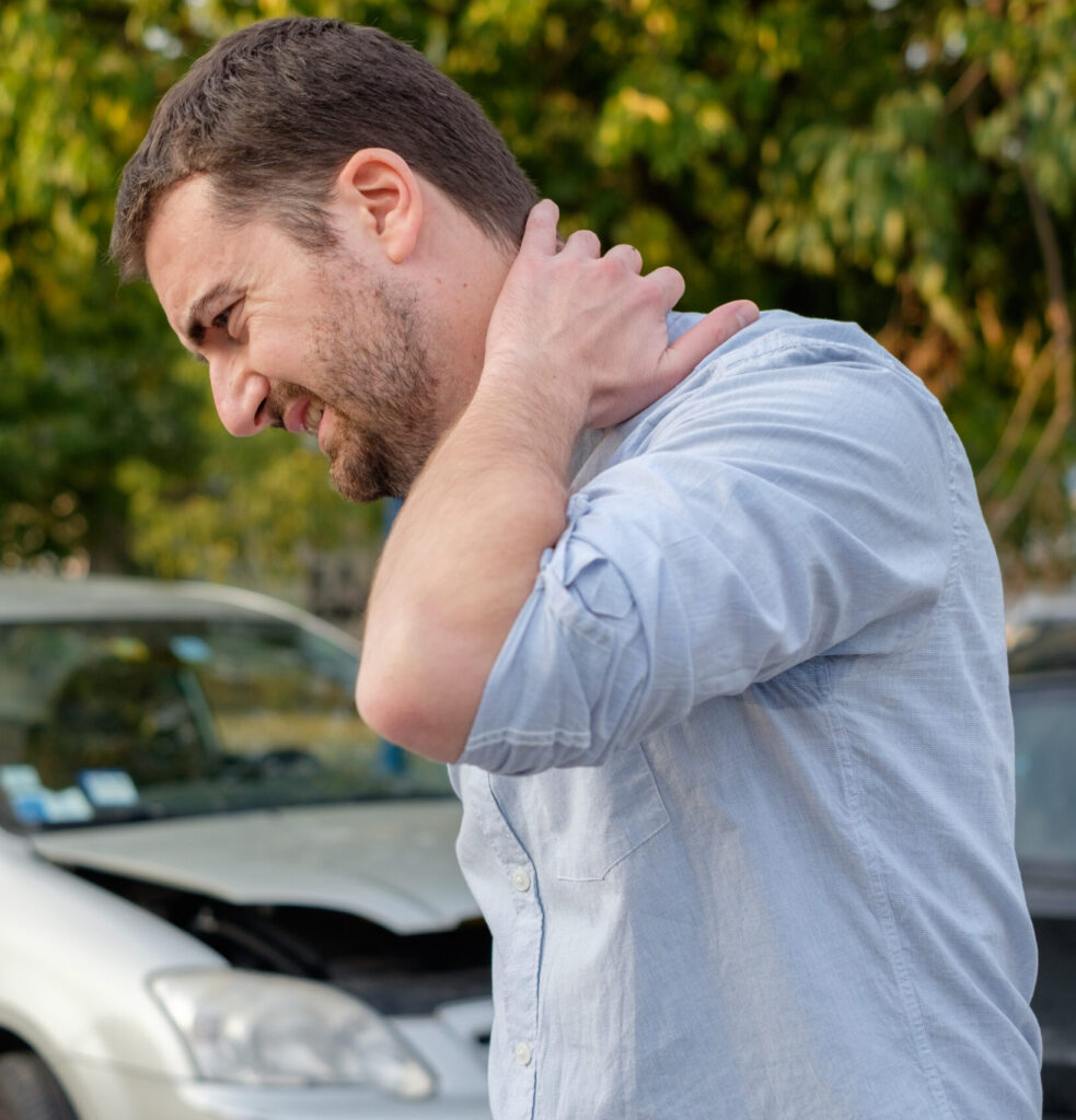 Man with whiplash pain from car wreck