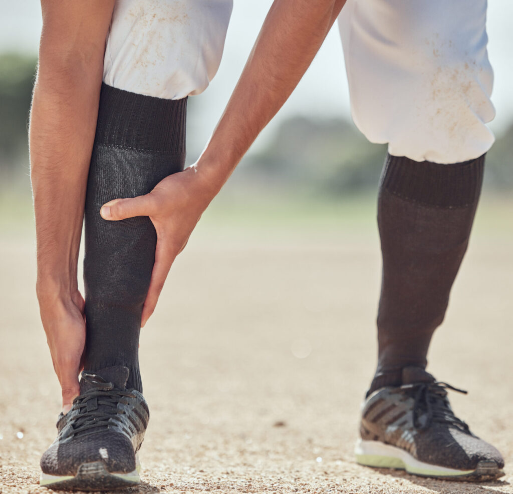 Baseball player with personal injury of ankle from sports